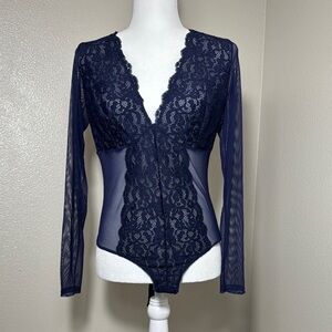 Elegant Navy Lace Bodysuit